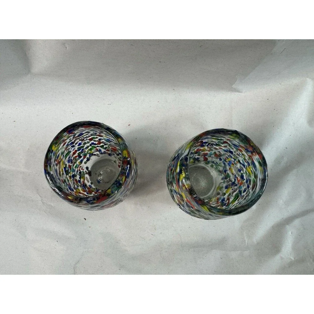 Set Of 2 Mexican Confetti Rocks Style Shot Glasses 3 Inches Colorful Handmade